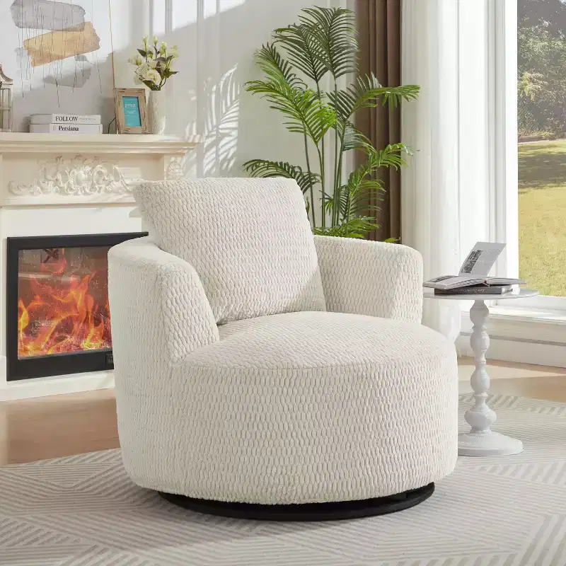 Gilmanton Modern Faux Fur Upholstered Swivel Accent Chair with Wooden Base