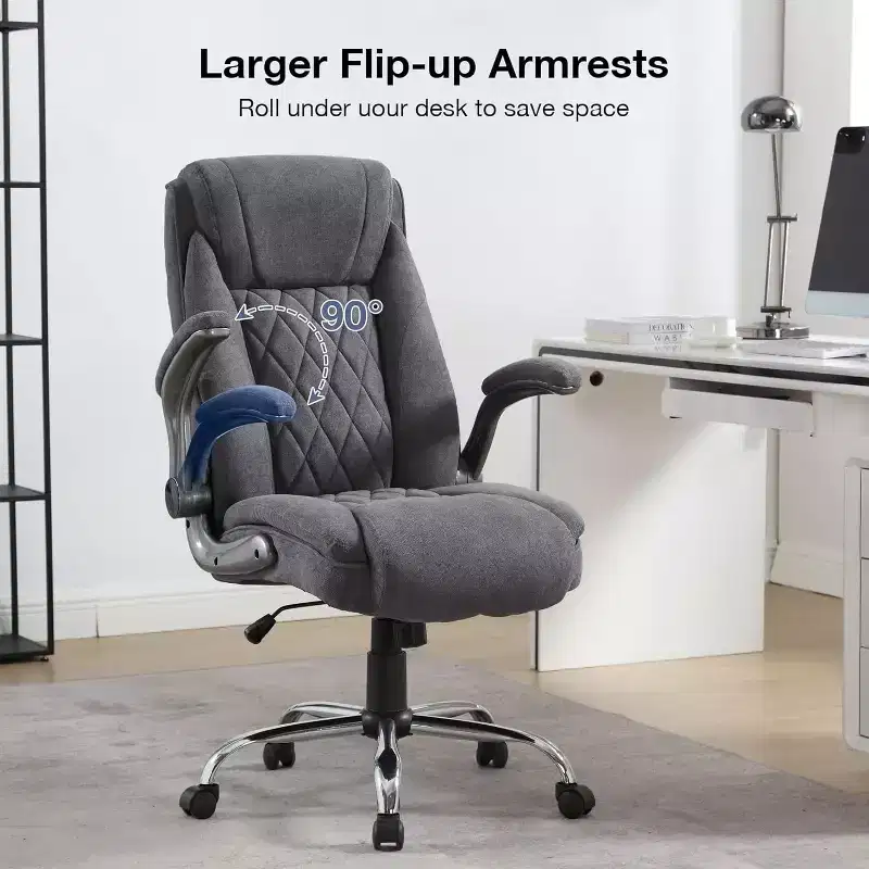 Fabric Office Chair 400lbs High Back Executive Computer Desk Chair with Flip Up Armrest