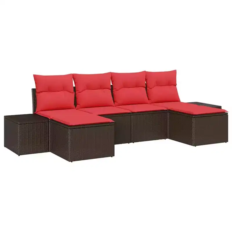 vidaXL Garden Sofa Set with Cushion 6 pcs Brown Poly rattan