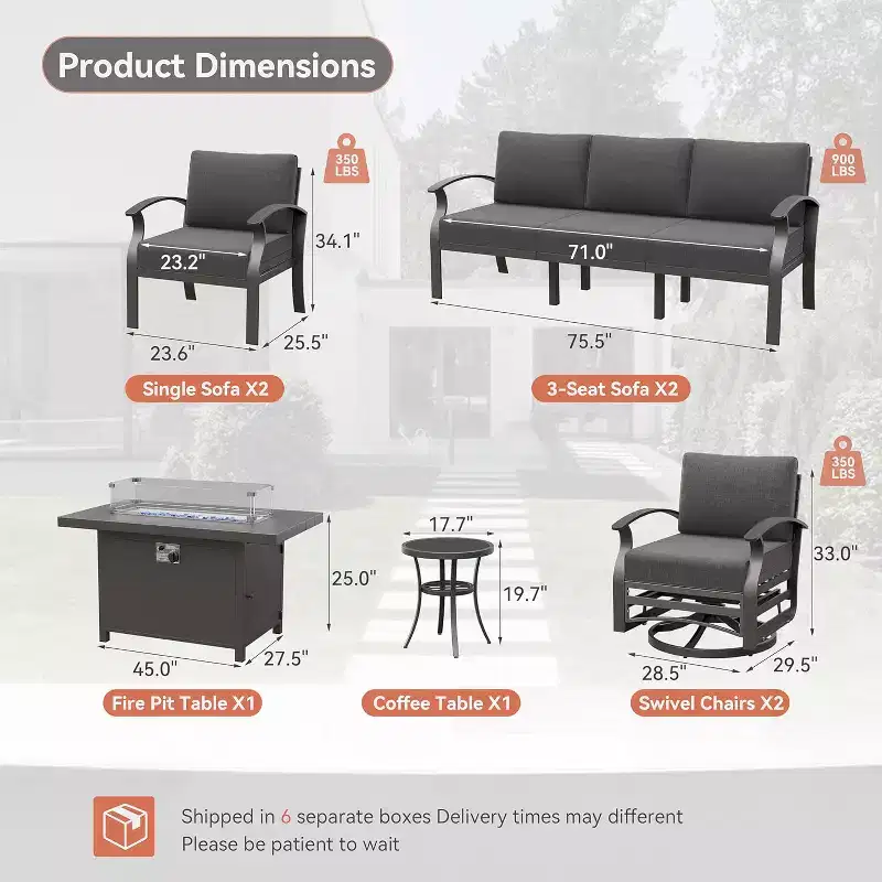 ALAULM Aluminum Patio Furniture Set 10-Seat Modern Metal Outdoor Conversation Sets Fire Pit Table,Swivel Rocking Chair Patio Sofa 5.1inch Cushion