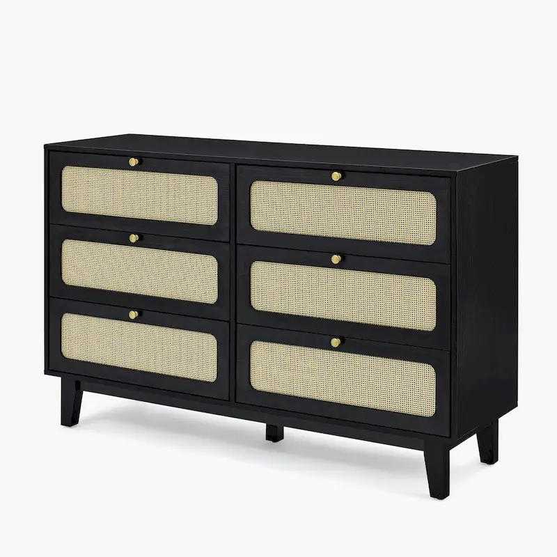 wooden antique six-drawer dresser