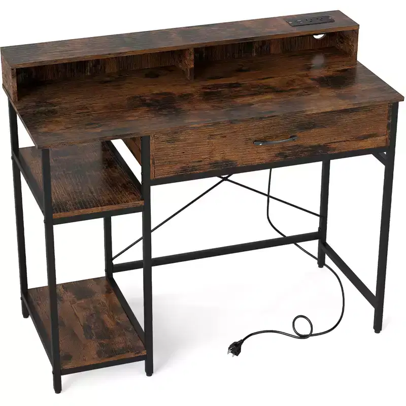 Costway 42 Computer Desk with Drawer and 2-tier Shelf Writing Gaming Desk with Top Shelf for Home Office