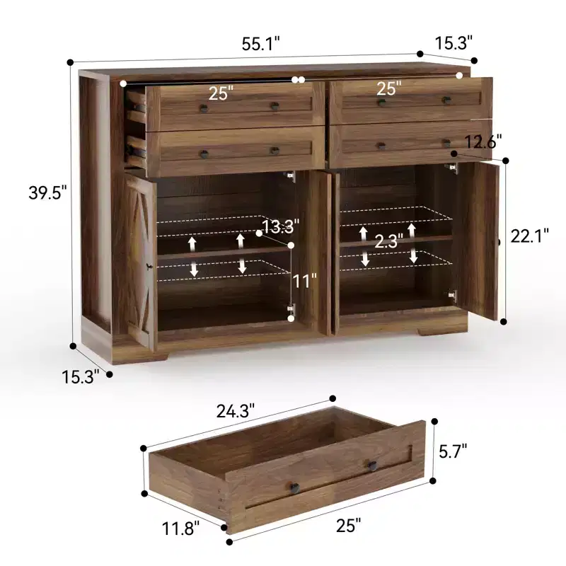 55-Inch Sideboard Buffet Cabinet with 4 Doors and 4 Drawers