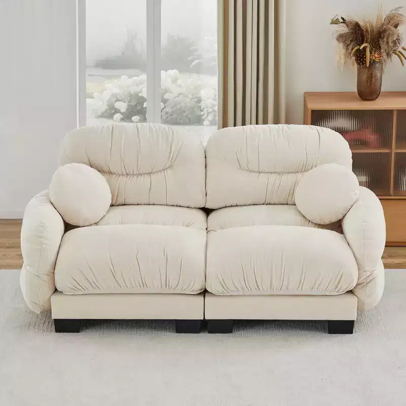 GDFStudio Katarzyna Modern 82 2-Seater Chenille Upholstered Sectional Sofa with Round Throw Pillows and Curved Armrests