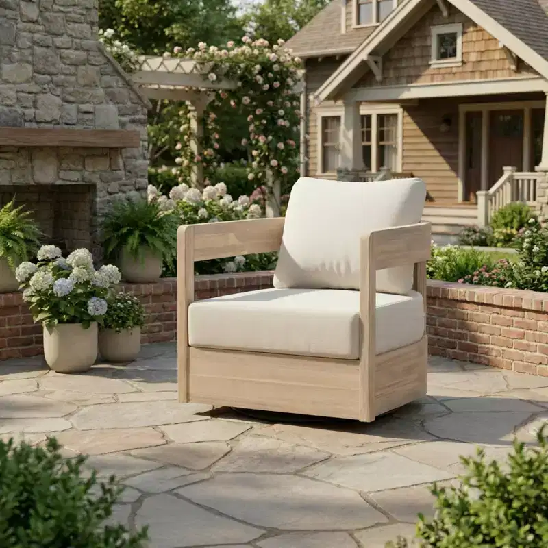 ModernLuxe Outdoor Swivel Accent Chair, Patio Club Chair with Thick Cushions, Modern Swivel Armchair, Acacia Wood Frame