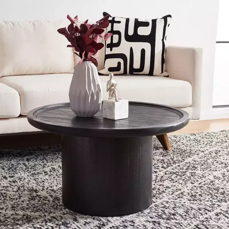 Round Coffee Table, Farmhouse Rustic Style, Wood Veneer Finish