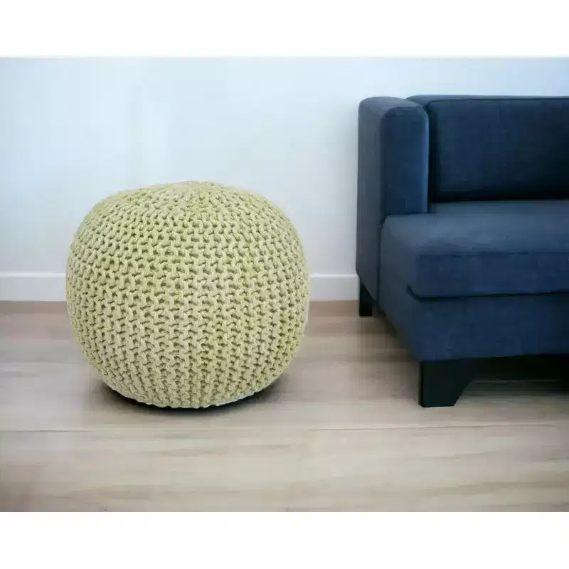 HomeRoots 19 Green Wool Round Pouf Ottoman