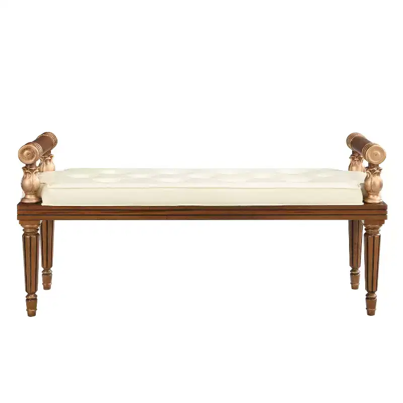 Dana Mid-Century Modern Rubberwood Faux Leather Upholstered Button Tufted Bench
