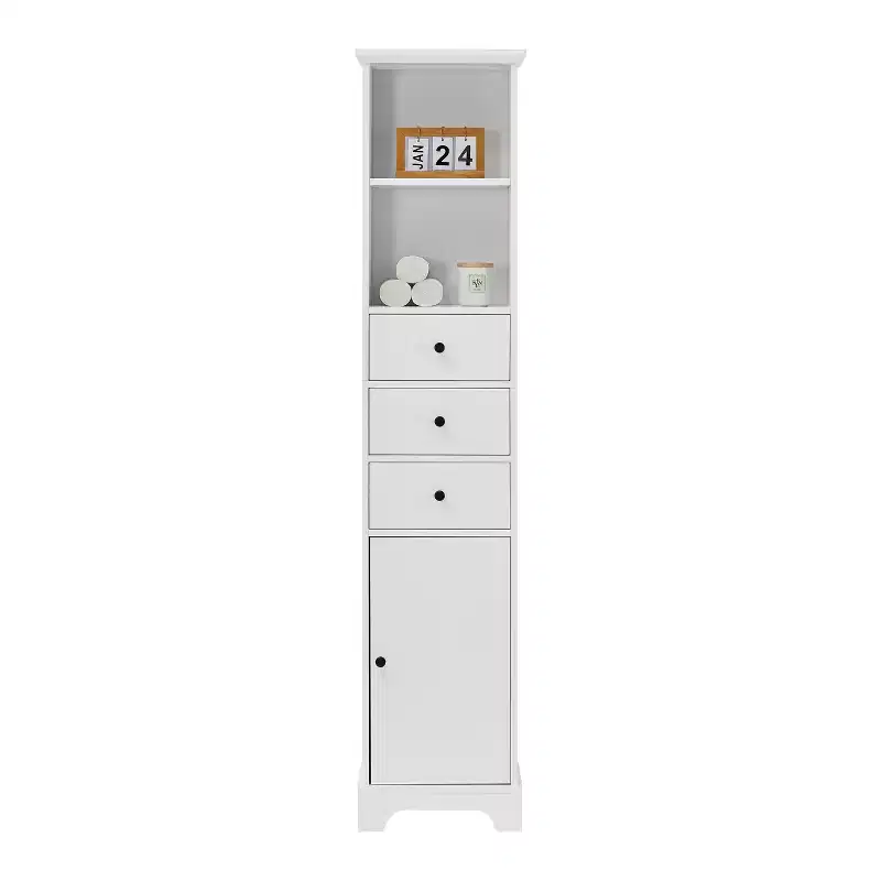 Tall Bathroom Cabinet with 3 Drawers and Adjustable Shelves
