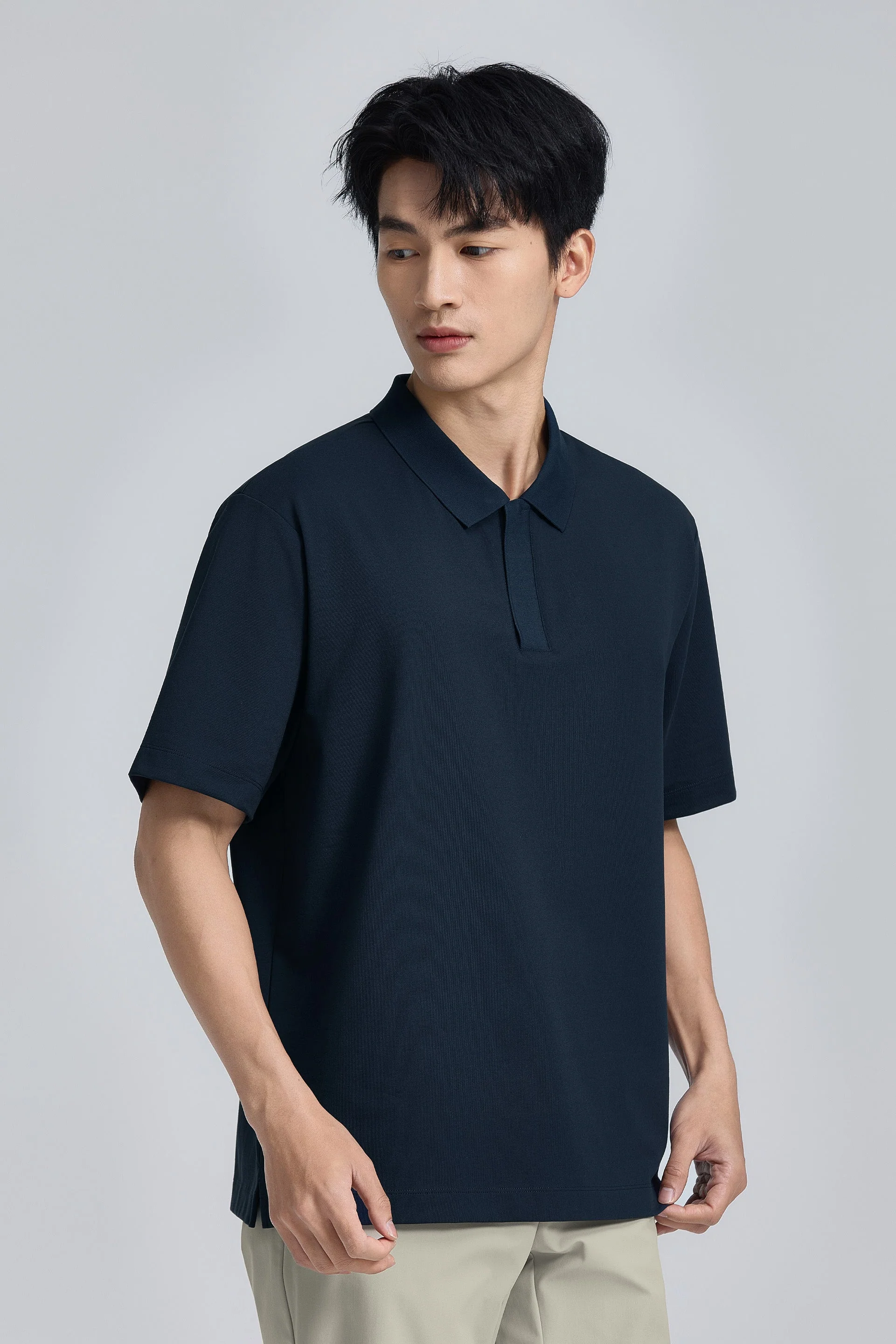Zip-Up Polo – Navy