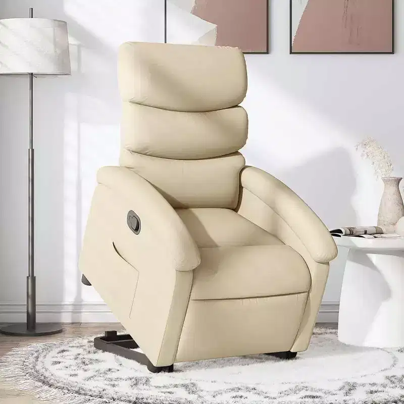 vidaXL Cream Power Lift Stand Up Recliner Chair - Electric Lifting Aid, Manual Recline, Cushioned Fabric Armchair for Elderly, Sturdy Frame