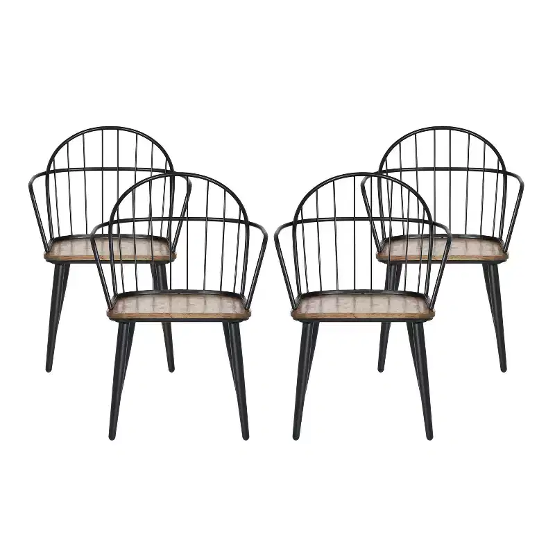 Christopher Knight Home Loftia Modern Iron Frame Dining Chairs(Set of 4), Brown/Black