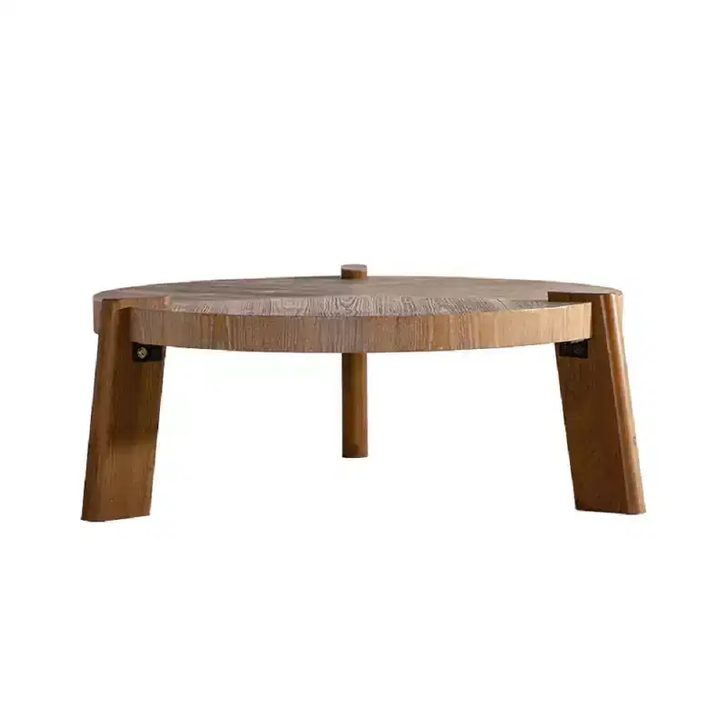 Wood Round Coffee Table for Living Room, Rustic Natural Coffee Table for Apartment