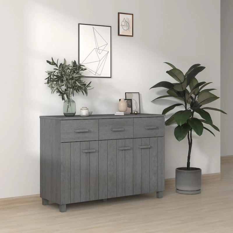 vidaXL Sideboard Bar Buffet Console Cabinet with Drawers HAMAR Solid Wood Pine - 44.5 x 15.7 x 31.5