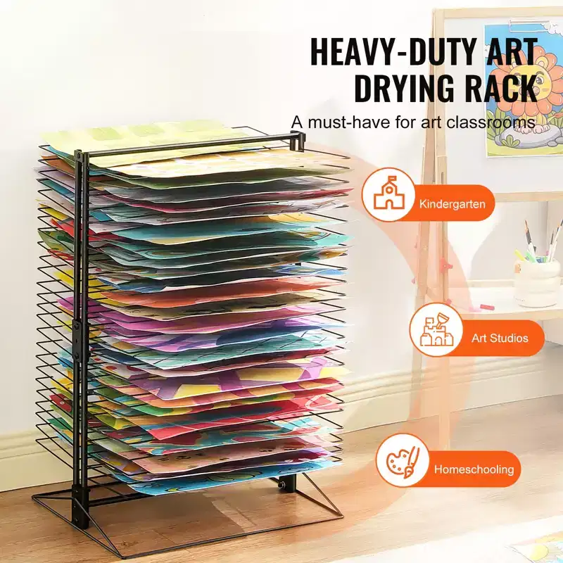 Art Drying Rack, 50 Removable Shelves 20 x 17 x 30 inch Paint Drying Rack with Stable Base, Carbon Steel Metal Painting Drying Rack, Black
