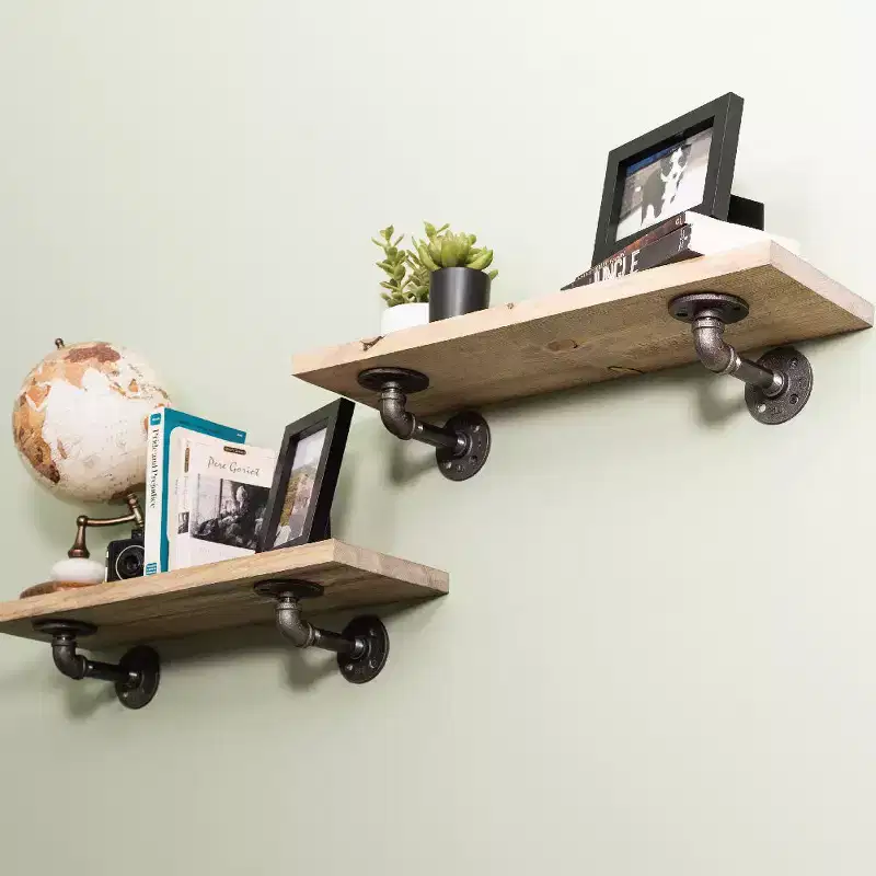 RESTORE Driftwood Tan 24 in. Shelves with L-Shaped Brackets by Pipe Decor