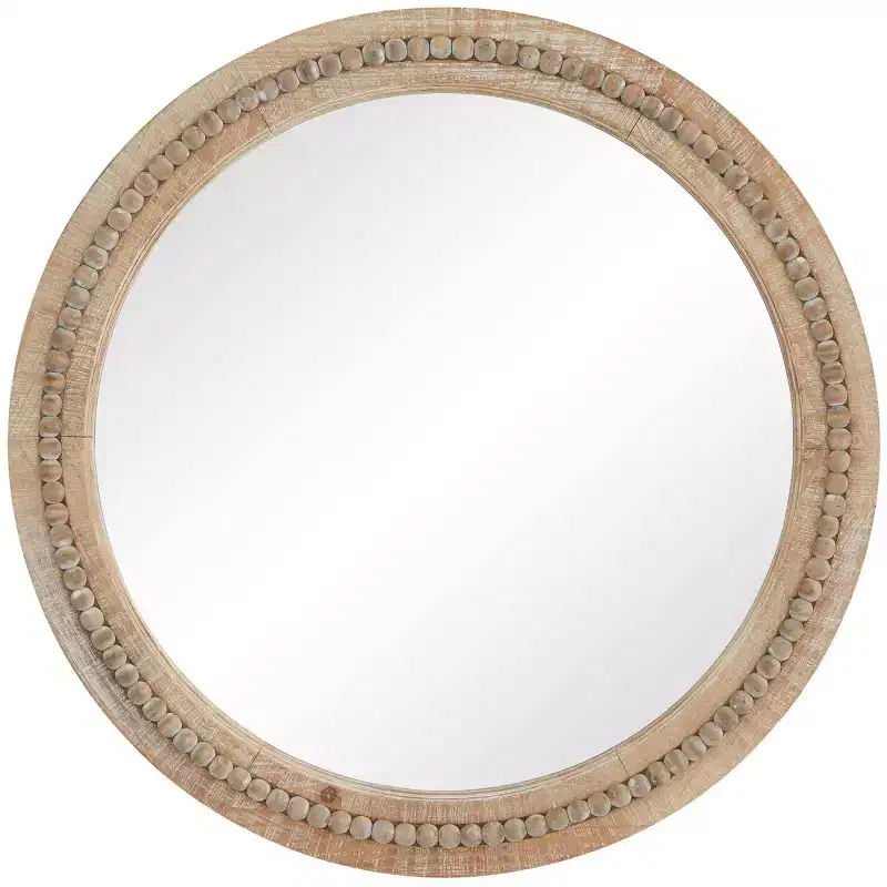 Wood Distressed Wall Mirror with Beaded Detailing - Olivia & May