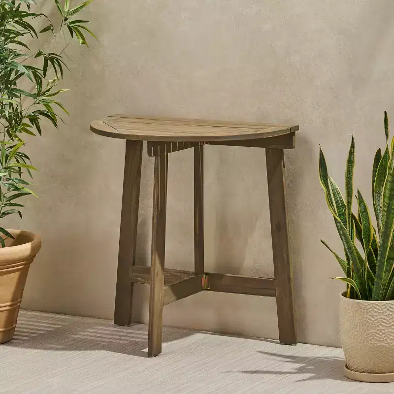 GDFStudio Pavillion Outdoor Acacia Wood Half Round Bistro Table