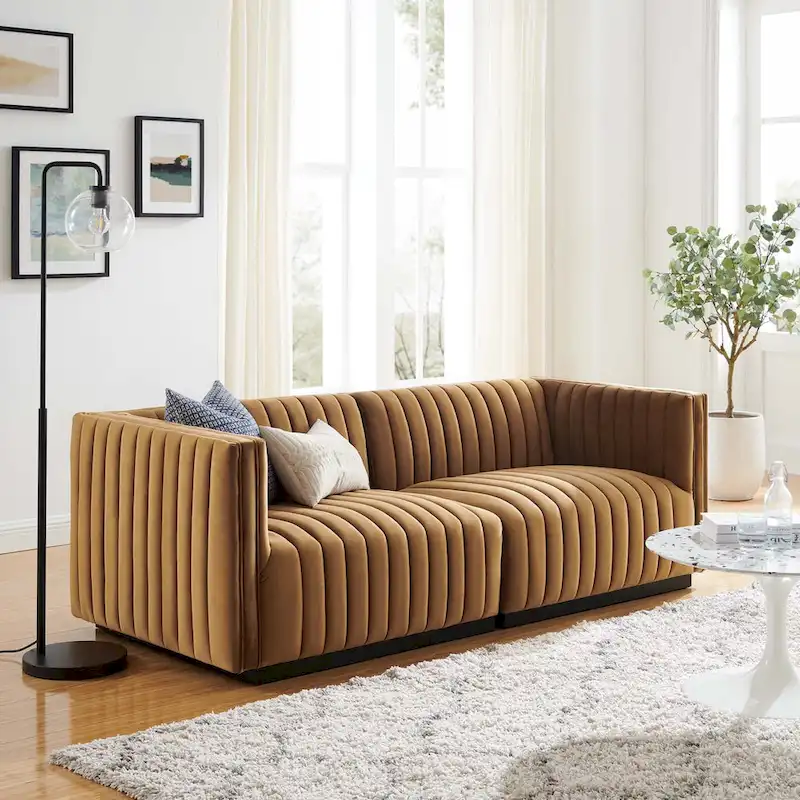 Channel Tufted Performance Velvet Loveseat, 2-Seater, Solid Wood Frame, Living Room Sofa