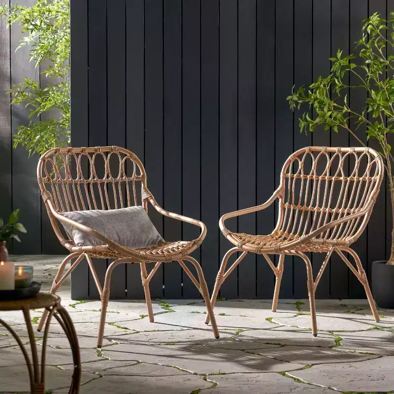 TUYOHW Boho Style Patio Accent Chairs,Set of 2,Upholstered Dining Chairs,Outdoor Faux Rattan Chairs for Backyard,Garden & Patio,400lbs Capacity,Brown