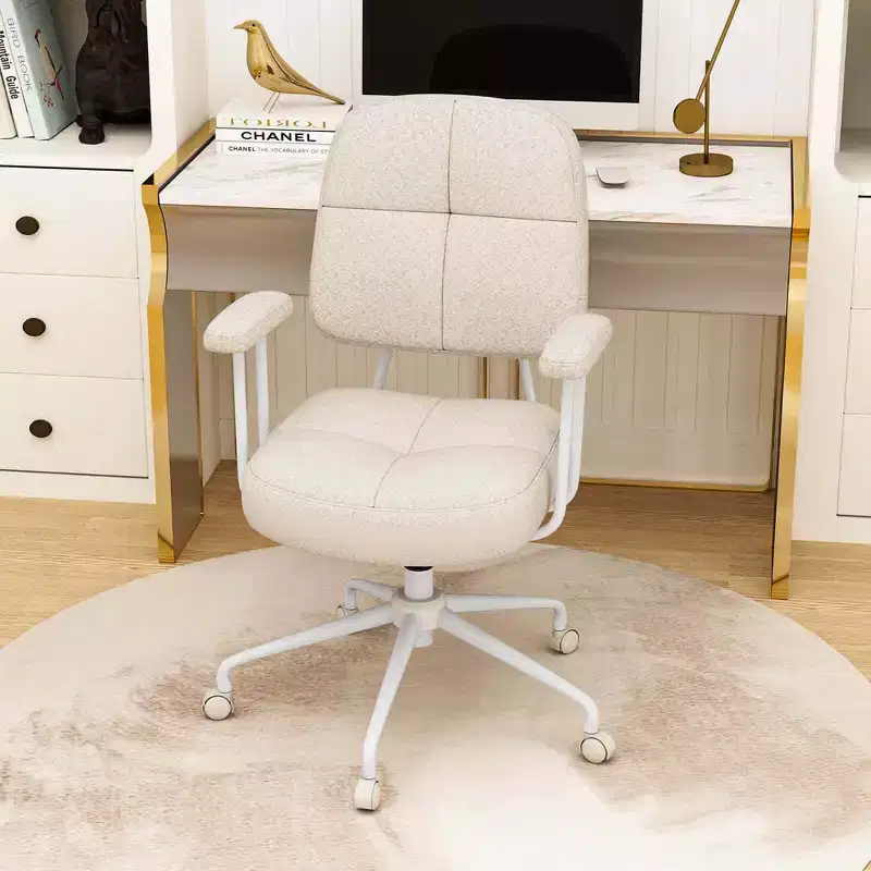 Home Office Chair, Leathaire Upholstered Task Chair with Cushioned Back & Armrests, Brown/Beige