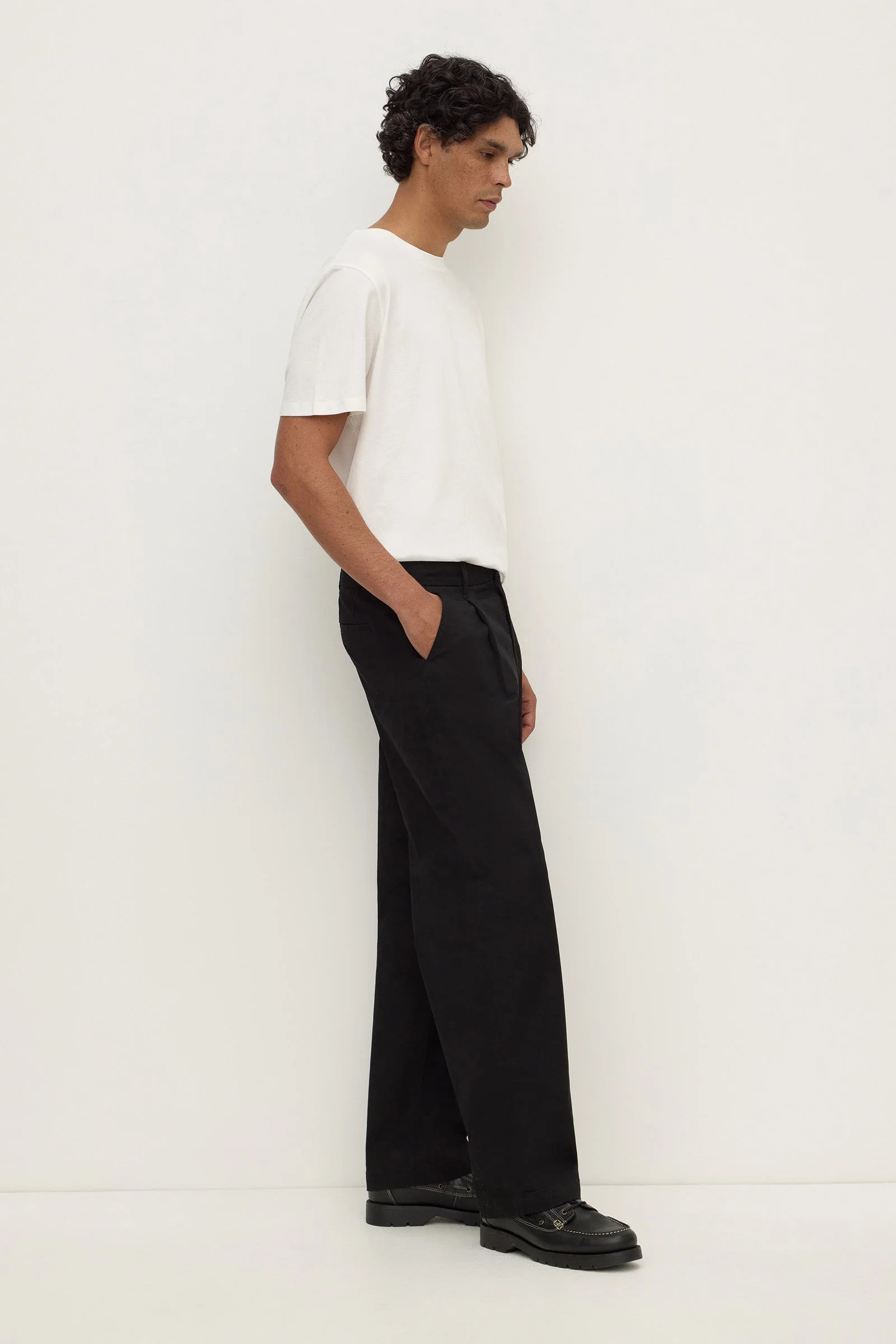 True Black Pleated Cotton Chino