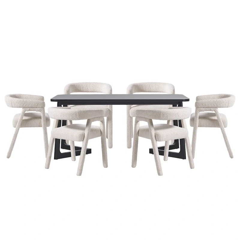 Solid Wood Dining Table w/ Full Fabric Chairs