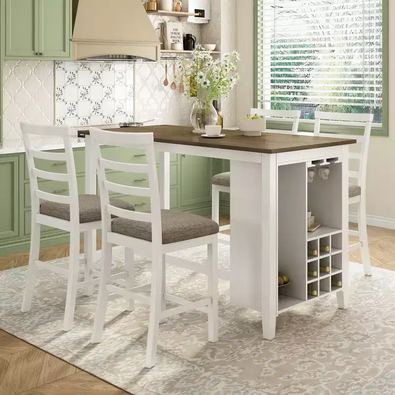 Whisen 5-Piece Multi-Functional Rubber Wood Counter Height Dining Set with 4 Padded Chairs