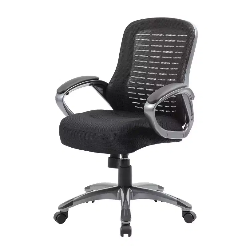 Ribbed High Back Mesh Chair Black - Boss: Ergonomic Adjustable Computer & Desk Seating, 275lb Capacity