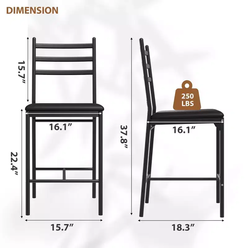 Whizmax Bar Stools Set of 2/4 - Faux Leather Counter Height Stools with Back, Thick Cushion & Footrest for Kitchen Island