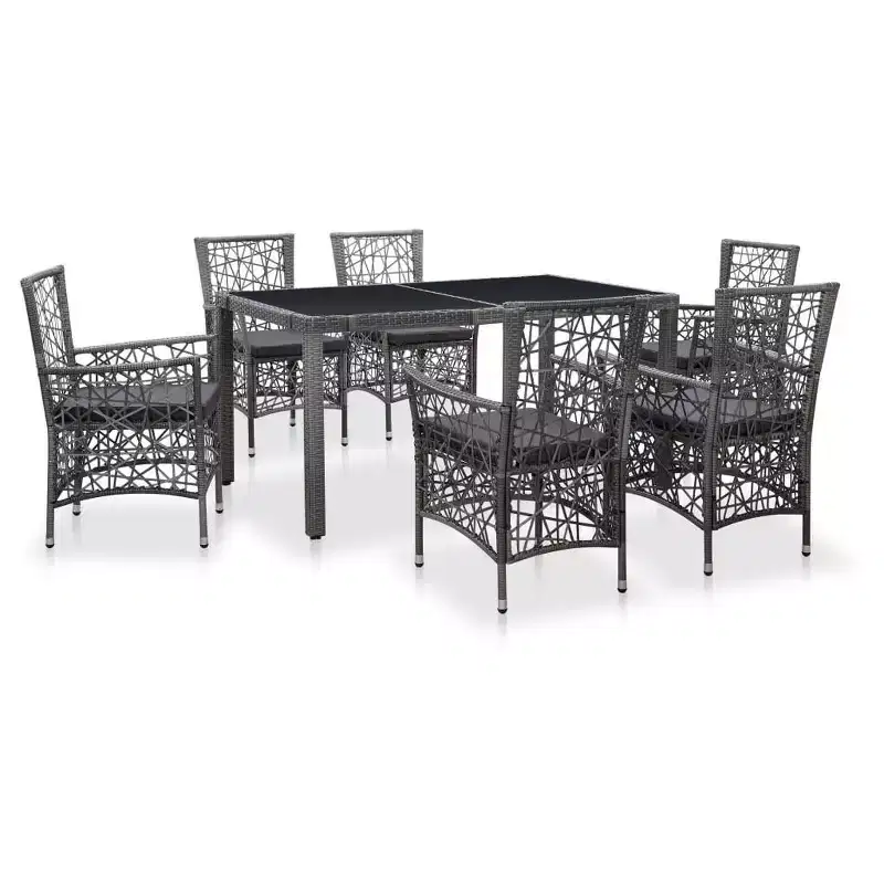 vidaXL Dining Set PE rattan, Steel, Tempered Glass Large