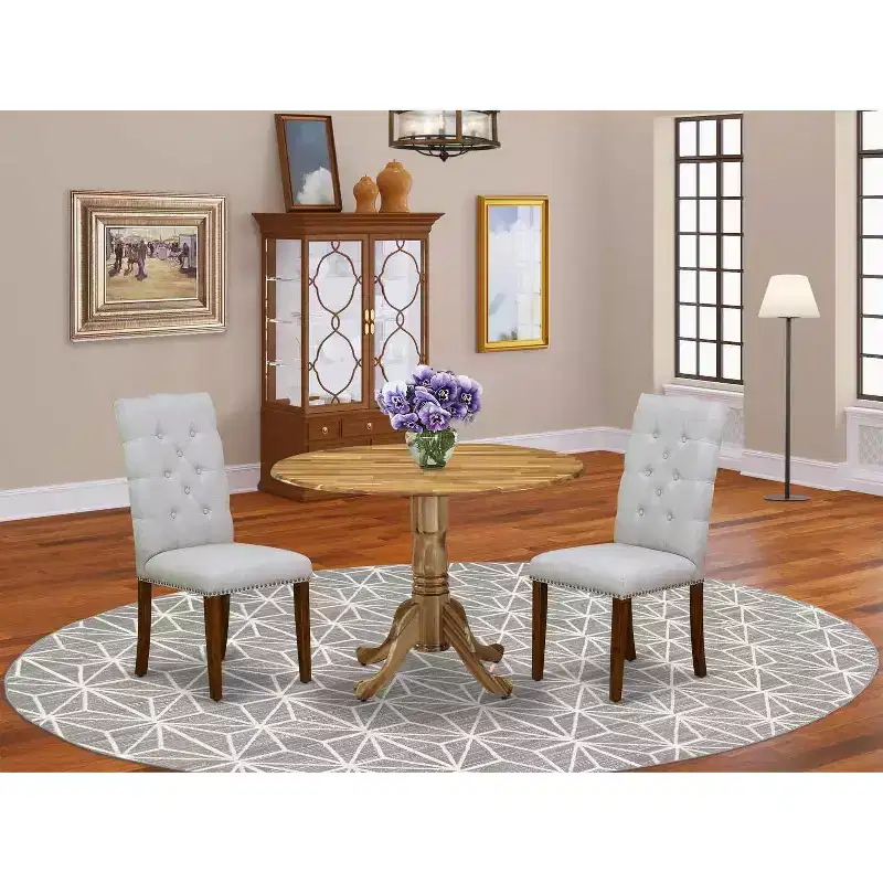 HomeStock 3-Pc Natural Oil Finish Solid Wood Top - Round Dining Room Set - Seats 4
