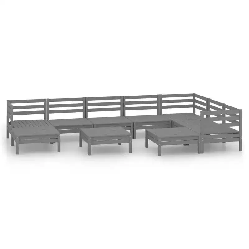 vidaXL Garden Lounge Set Gray Solid pine wood 10 Piece Set Modular