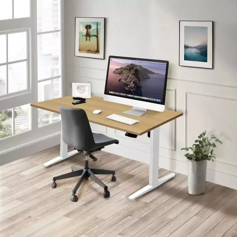 Mount-It! Electric Sit-Stand Desk with Tabletop - White / Maple