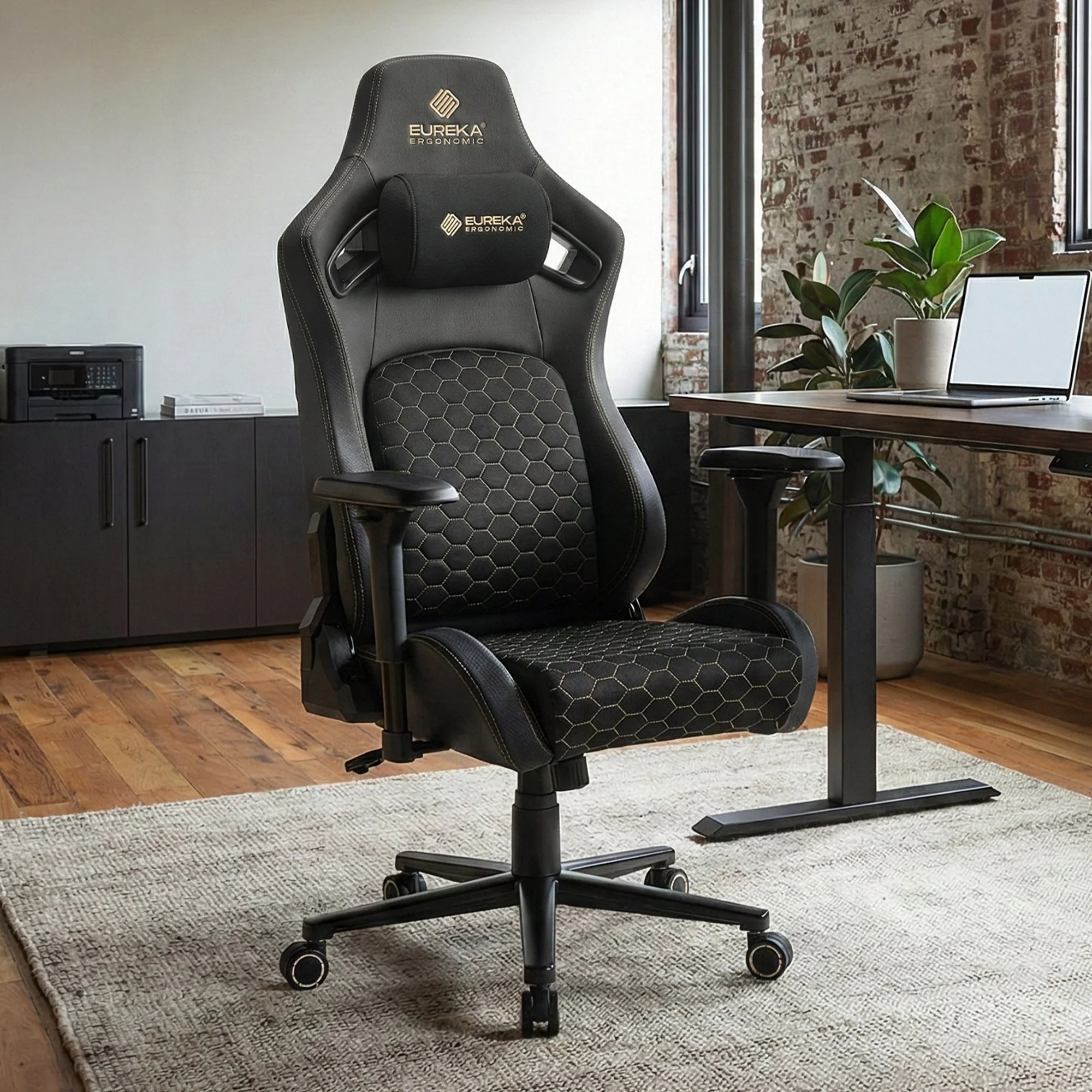 Ergonomic Gaming Chair with Footrest, Black and Yellow
