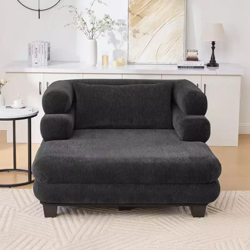 GDFStudio Arum Modern 52.4 Chenille Upholstered Chaise Lounge with Layered Armrests
