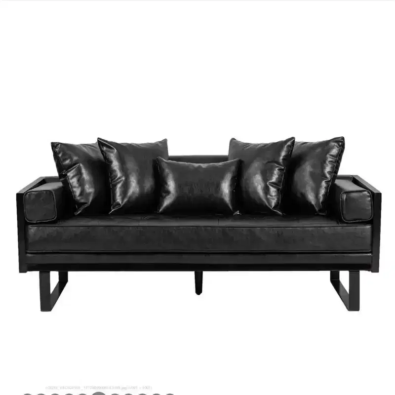 2-Seater Black PU Sofa, Sleek, Durable, for Living Room & Office