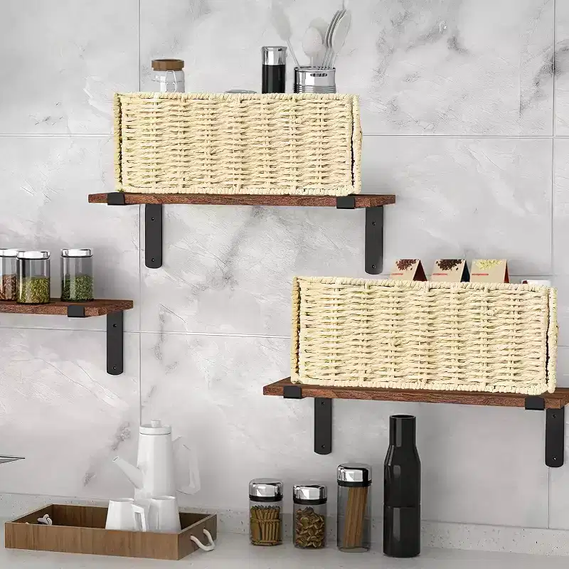 4-Piece Foldable Storage Baskets Set, Handwoven Paper Rope Organizer Bins with Handles for Home Shelves Pantry Kitchen Bathroom Living Room