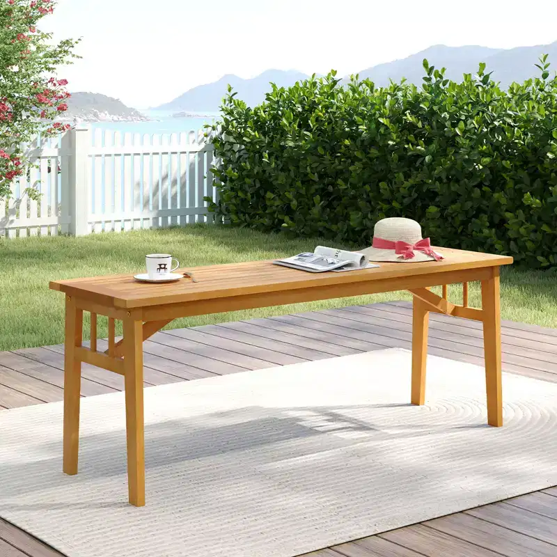 Costway 2 PCS Acacia Wood Outdoor Bench 48 Long Backless Wooden Picnic Bench w/ Slatted Seat
