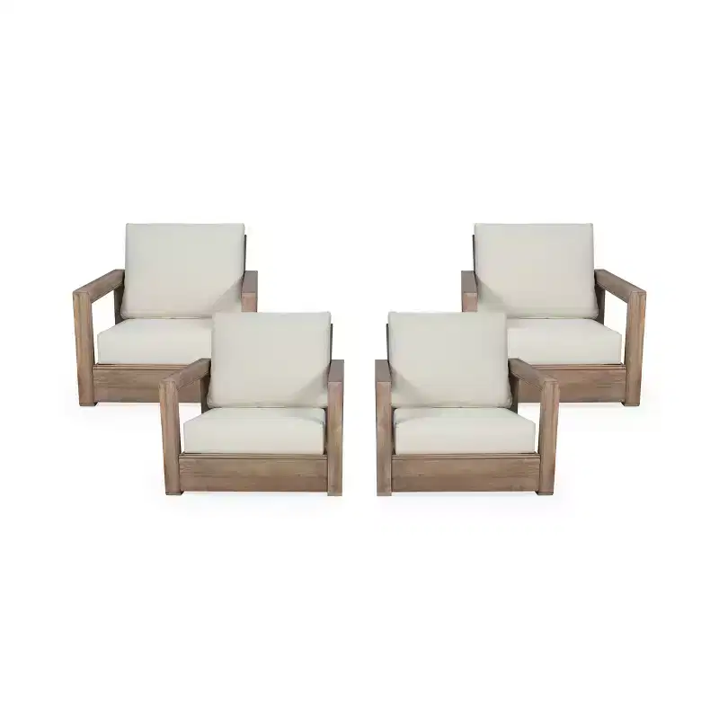 Christopher Knight Home Westchester Outdoor Acacia Wood Club Chairs with Cushions (Set of 4), Brown/Beige