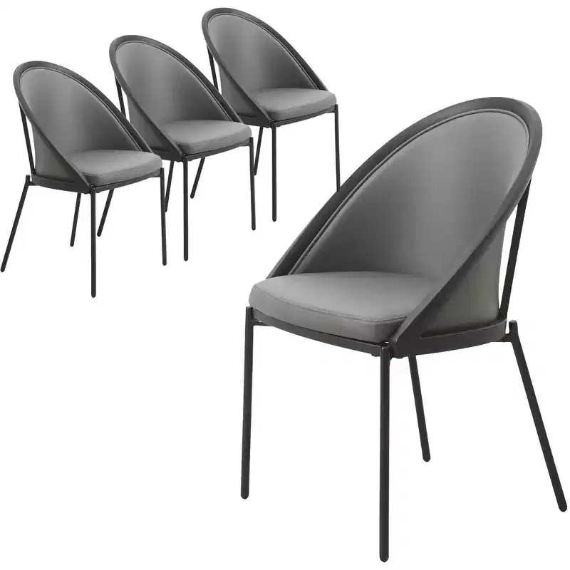 LeisureMod Urbane Collection Upholstered Dining Chair Set of 4  Vinyl Seat with Stainless Steel Legs, Modern Kitchen, Dining Room, Cafe Seating