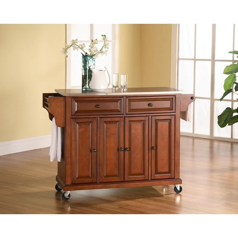 Crosley Stainless Steel Top Classic Cherry Finish Kitchen Cart/Island - 18d x 51.5w x 36h