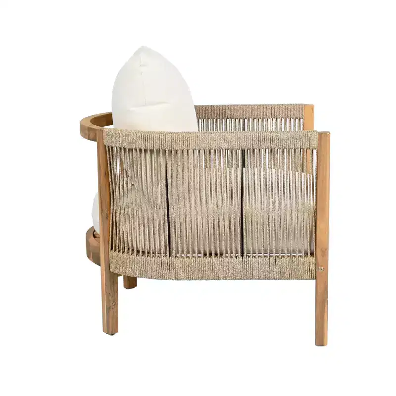 Christopher Knight Home Celeste Patio Rope Weaving Acacia Wood Upholstered Club Chair