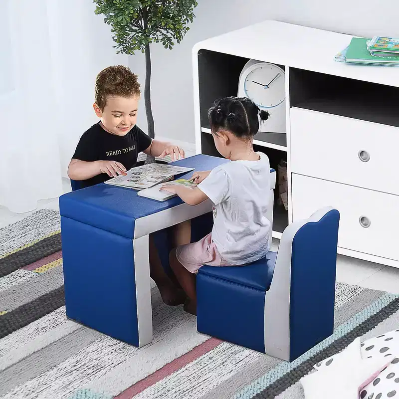 Kids Sofa Set 2-in-1 Multi-Functional Toddler Table Chair Set 2 Seat Couch Storage Box Soft Sturdy