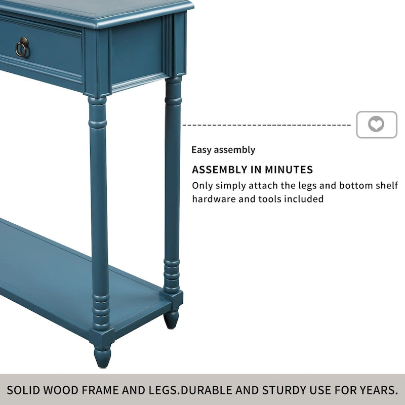 Nestfair Solid Wood Console Table with 3 Drawers and Shelf