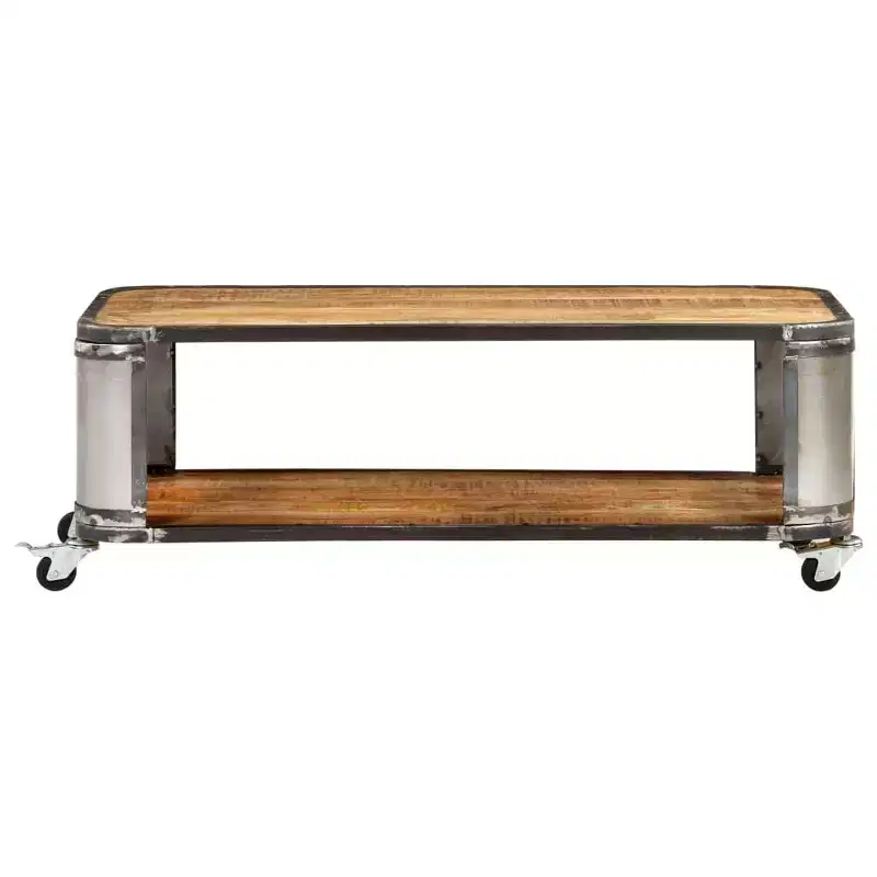 Coffee Table with Castors - Solid Mango Wood, 39.4 Inch