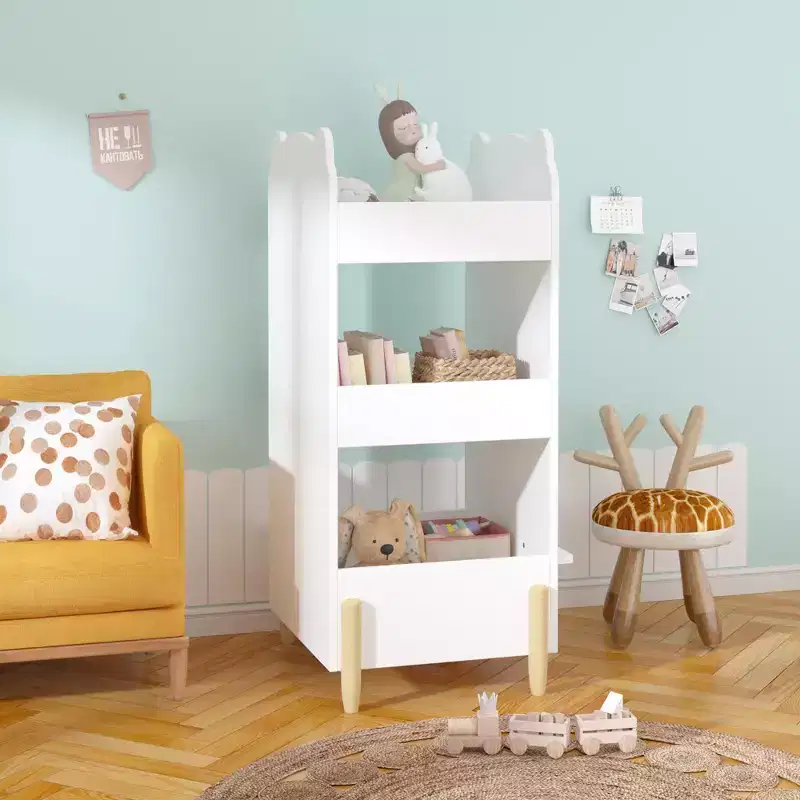 Kids Bookshelf with Chalkboard Side – Bear-Shaped Wooden Bookcase with 3-Tier Storage for Toddlers