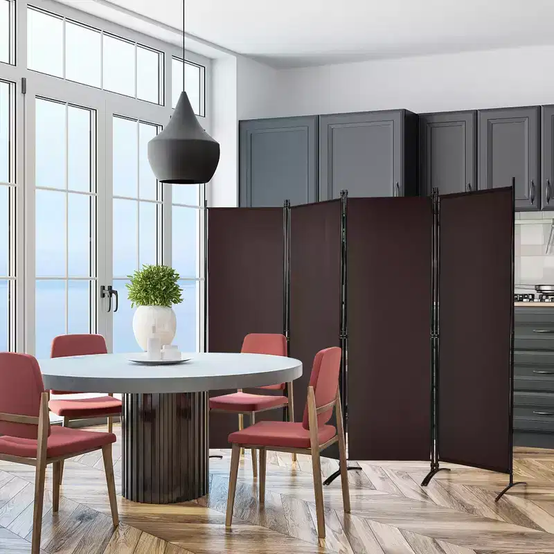 4-Panel 5.6ft Room Divider Folding Fabric Privacy Screen with Steel Frame White/Black/Brown