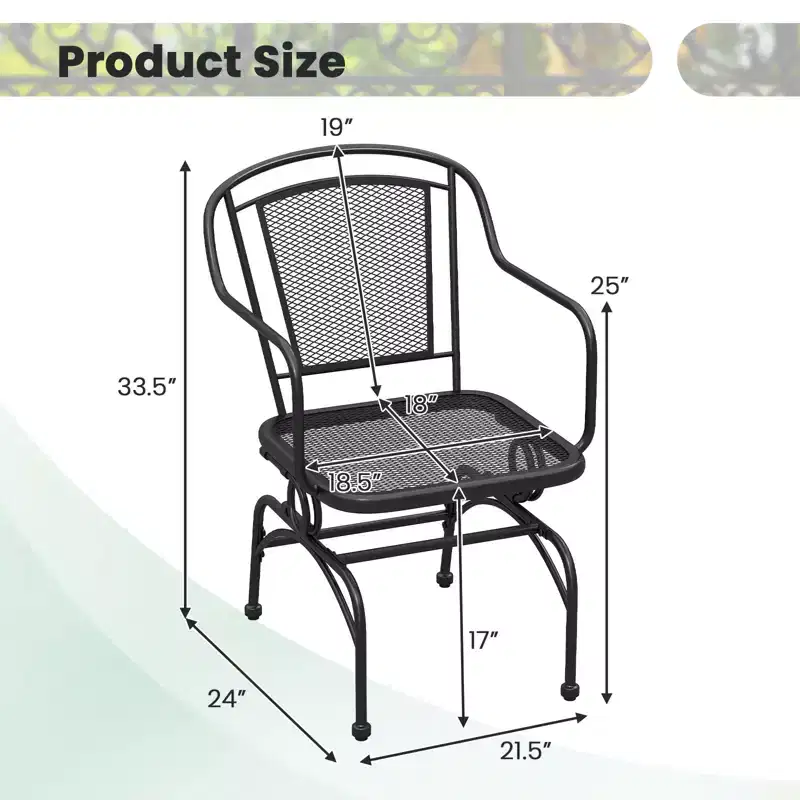 Costway Patio Rocking Chairs Set of 2 w/ Metal Mesh Backrest & Seat Armrests Gentle