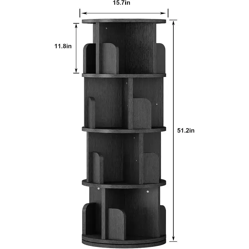 GustoWave 4 Tier Rotating Bookshelf Tower, Floor Standing Storage Rack, 360 Degree Revolvin Bookcase, Wood Narrow Bookshelf for Small Space